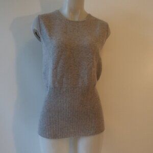 Women St. John Boutiques Gray Waffle Ribbed Knit Sleeveless Sweater L *